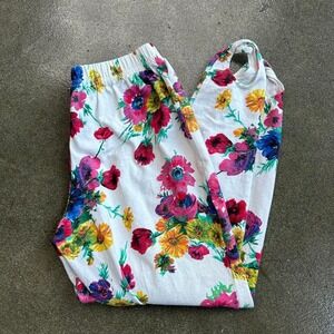 Vintage 90s Retro Style White Floral Pattern Colorful Women's Pants Size Small